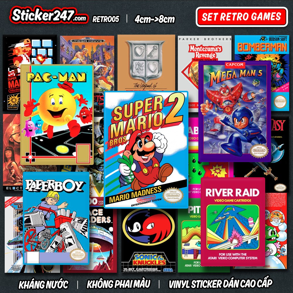 𝑭𝒓𝒆𝒆𝒔𝒉𝒊𝒑 Sticker Vintage Retro Games chống nước sticker dán laptop, điện thoại, đàn guitar, mũ bảo hiểm, vali