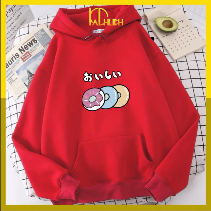 ÁO HOODIE NỈ IN BÁNH RÁN (có nhiều màu)