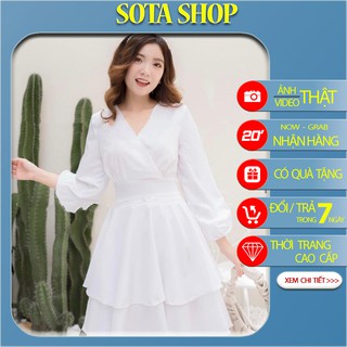 [kèm hình thật] đầm trắng dự tiệc cổ v siêu xinh