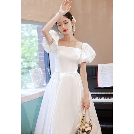 đầm phù dâu, váy đi bàn chụp hình cưới thiết kế tay phồng