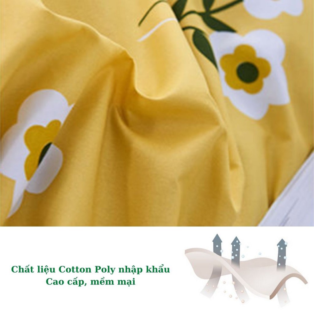 Bộ chăn ga gối cotton poly hoa lá Minh Nhật - chăn mền, drap giường, vỏ gối - ga giường đủ size