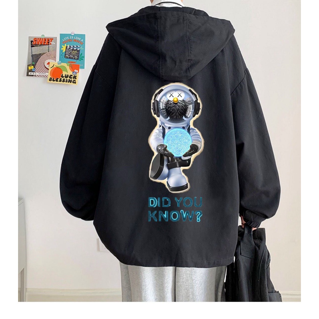 Áo khoác dù nam nữ form rộng unisex có nón khóa kéo ROBOT KNOW