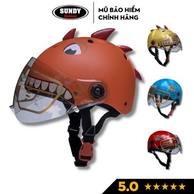 Mũ bảo hiểm cho bé SUNDY, nón 1/2 đầu có kính họa tiết siêu nhân, khủng long đáng yêu cho trẻ em từ 3-5 tuổi