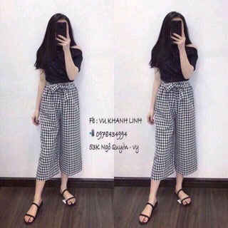 Quần ống suông kẻ caro