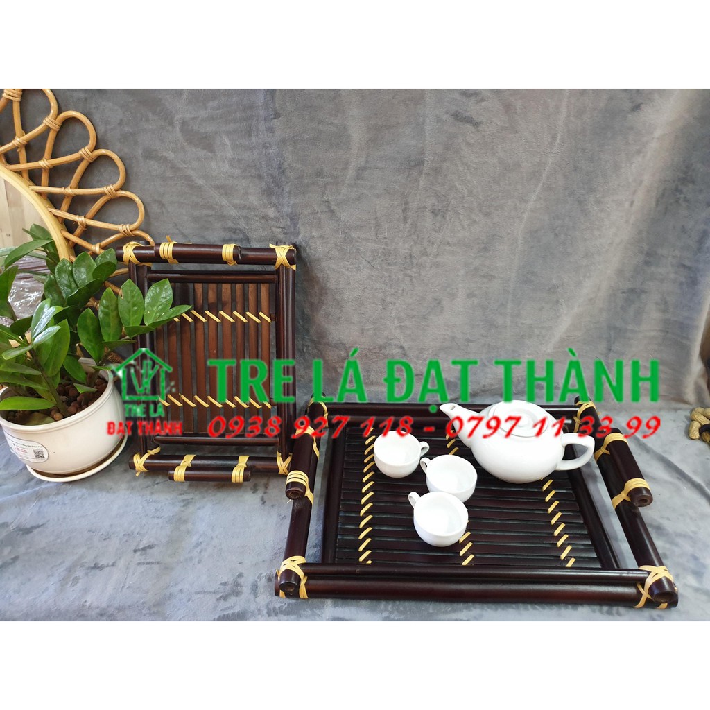 Khay tre lót tách chữ nhật, chuẩn khay trà sịn, Khay trà tre tự nhiên hình chữ nhật ( nhiều cỡ)