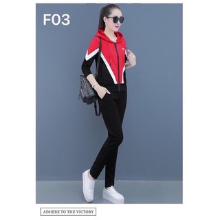 Bộ thể thao nữ dài tay chất umi- Bộ thu đông nữ kéo khóa mũ liền mã F03-04 - Mai Anh Shop