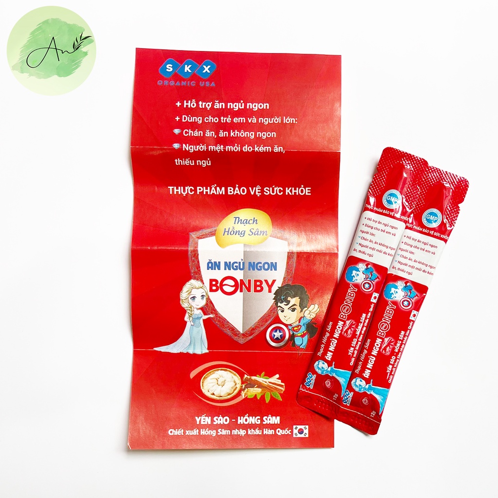 Thạch hồng sâm ăn ngủ ngon Bonby Dr.Huy tăng cường đề kháng, hỗ trợ tiêu hóa cho bé 20 gói x 12g - AN012