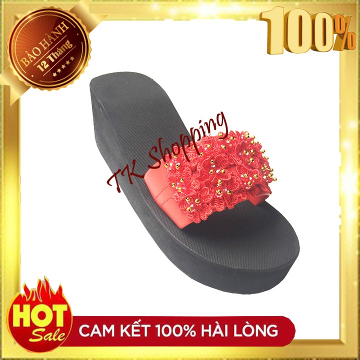 Dép quai ngang LMT hoa đỏ - BẢO HÀNH 12 THÁNG - Dép nữ - Dép xỏ ngón nữ - Dép xốp đế cao - Dép kẹp