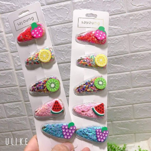 Set 5 kẹp tóc hoa quả cho bé