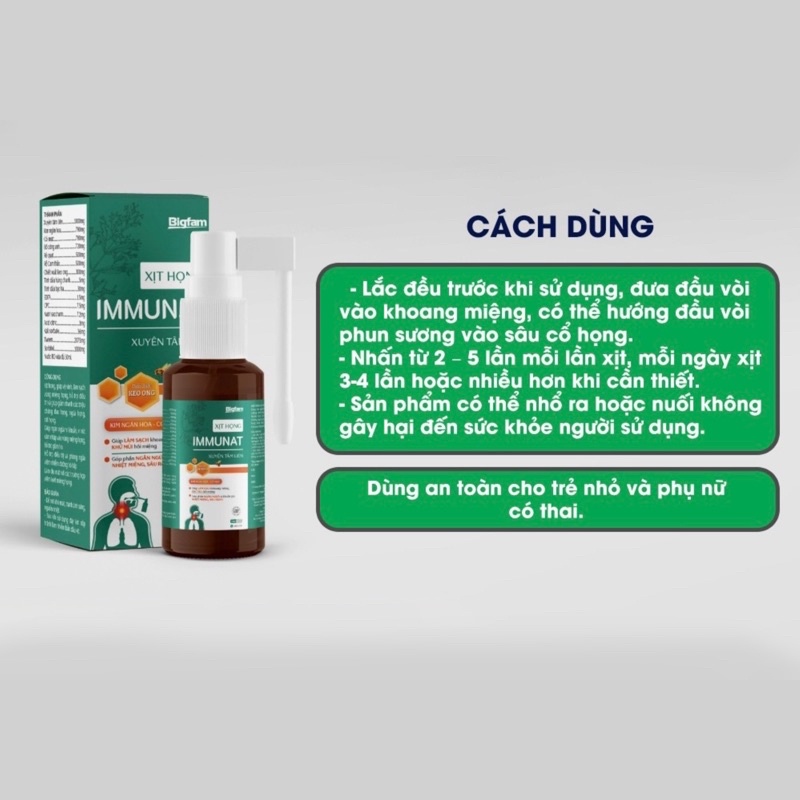 Xịt Họng Thảo Dược Xuyên Tâm Liên IMMUNAT BIGFAM Hỗ Trợ Giảm Đau Họng Ho Khàn Tiếng