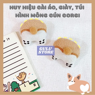 Huy hiệu cài áo, giày, túi bằng bông hình mông cún corgi siêu đáng yêu