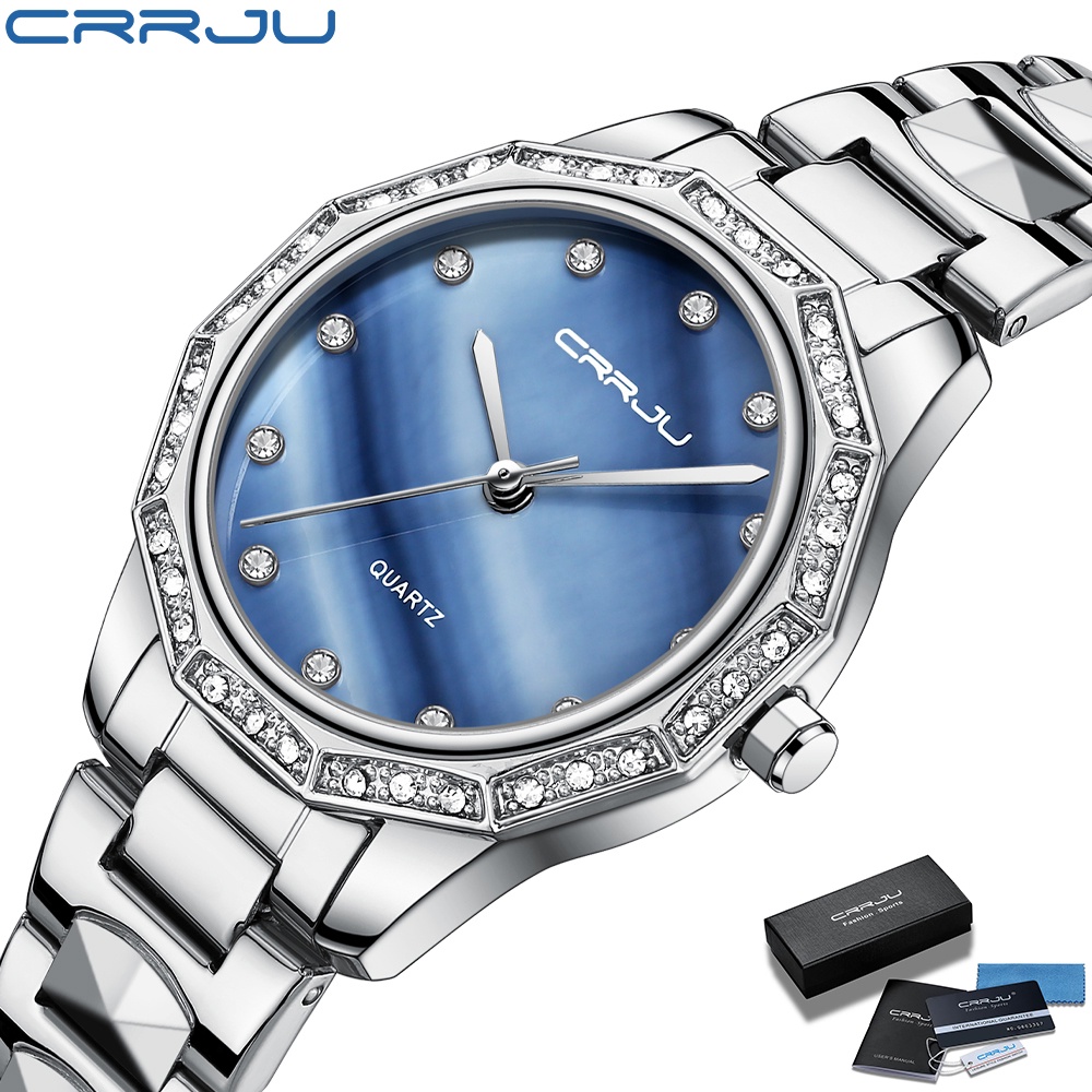 Đồng hồ quartz CRRJU 2195S bằng thép không gỉ chống nước sang trọng cho nữ