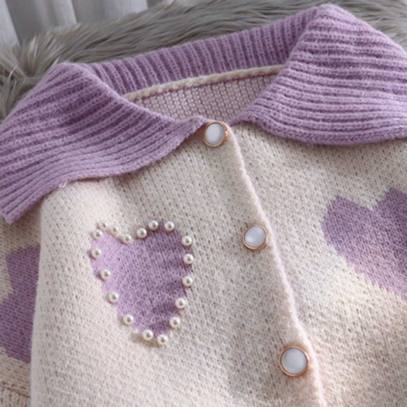 Áo Khoác Cardigan Dệt Kim Tay Dài Cổ Bẻ Đính Hạt Ngọc Trai Phong Cách Preppy Ngọt Ngào Mùa Thu Cho Nữ Bu