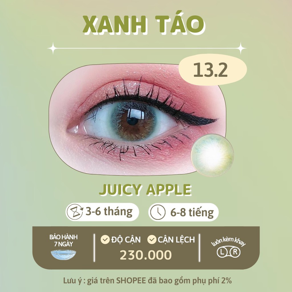 Kính áp tròng xanh táo Juicy apple green chính hãng Lenstown | Hạn sử dụng 3 tháng