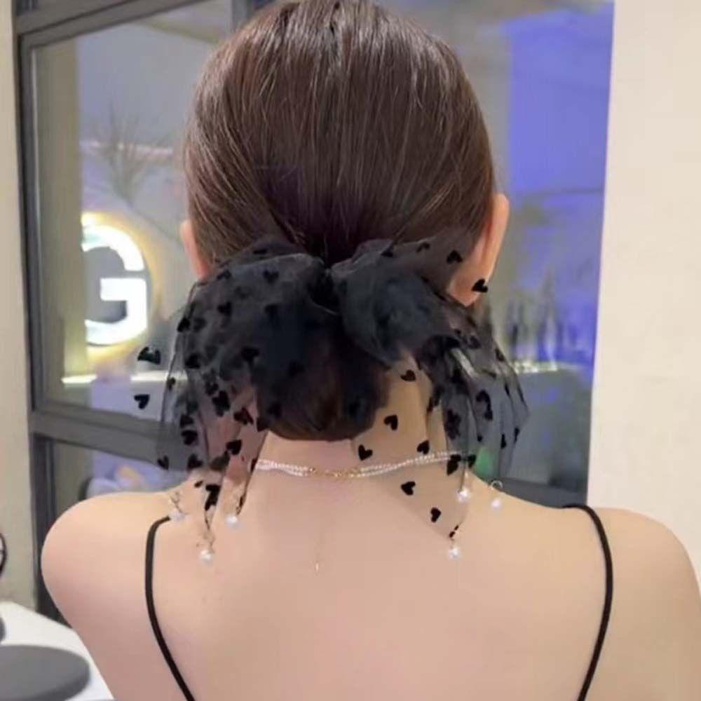 Dây Cột Tóc Lưới Co Giãn Hình Trái Tim 2 Lớp Cho Nữ