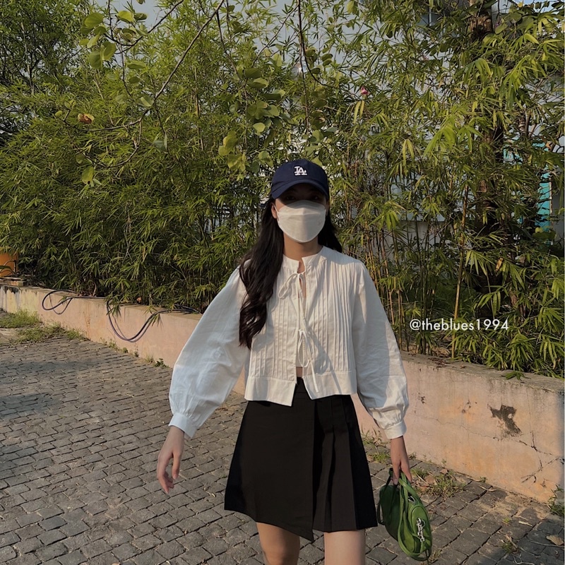 [ ẢNH THẬT KÈM VIDEO ] Áo Sơ Mi Trắng Thô Xếp Li Trước Dáng Croptop Cột Dây | BigBuy360 - bigbuy360.vn