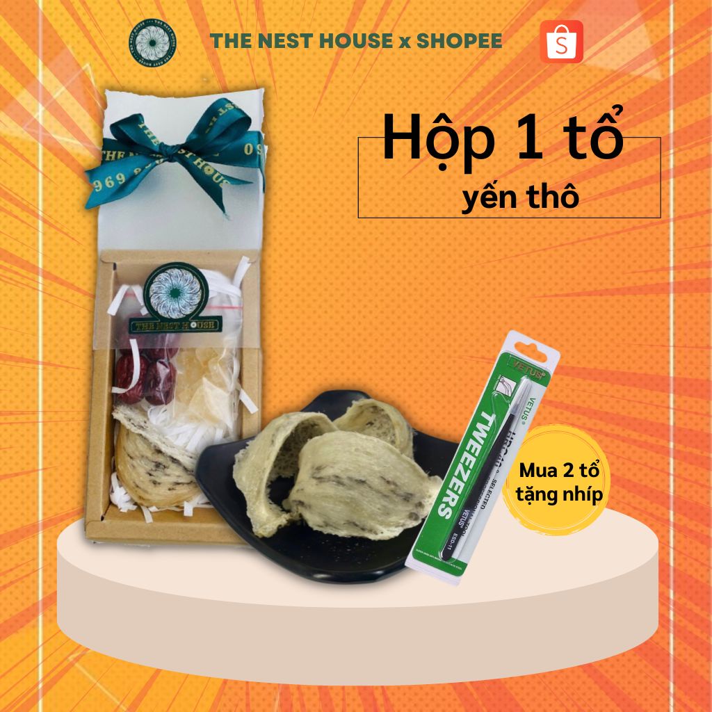 Hộp 1 tổ yến sào thô nguyên tổ - Tổ yến thô sạch ít lông nguyên chất - The Nest House