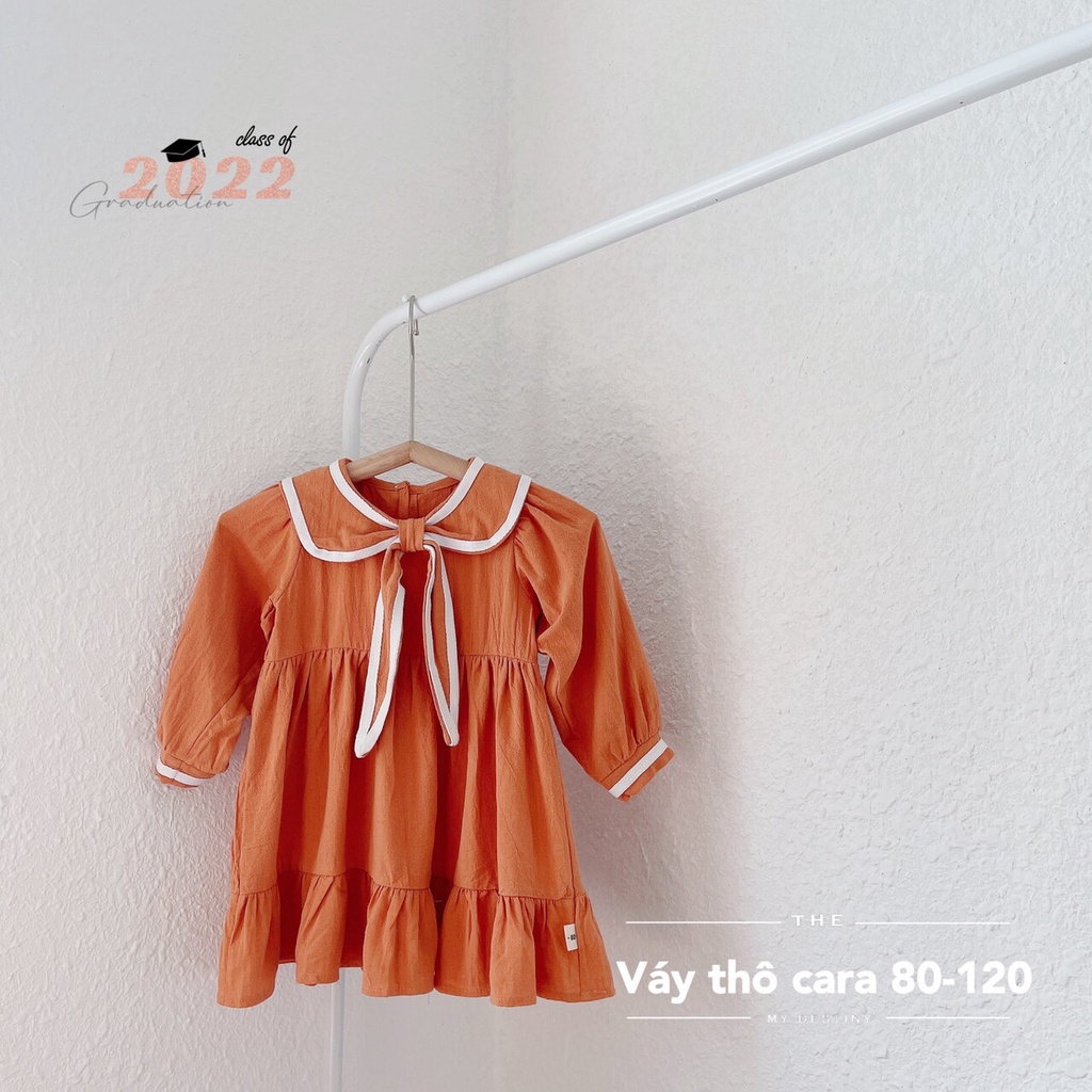 Váy thu dài tay thô cara cổ sen buộc tai dài cho bé gái 1-5 tuổi (Mã 250605)