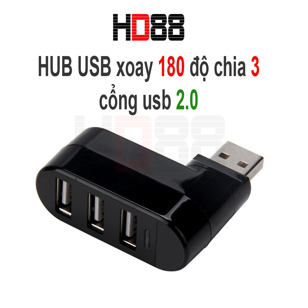 HUB usb xoay 180 độ chia 3 cổng usb 2.0 tốc độ cao dành cho PC, laptop, hub usb 3 cổng HD88