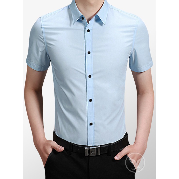 Áo sơ mi ngắn nam công sở hàn quốc đẹp F8888 Ngắn tay Xanh Nhạt SMT03