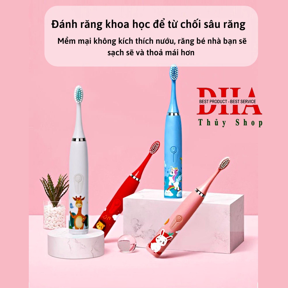 Bàn chải điện trẻ em 4 chiều tặng kèm 6 đầu bàn chải.