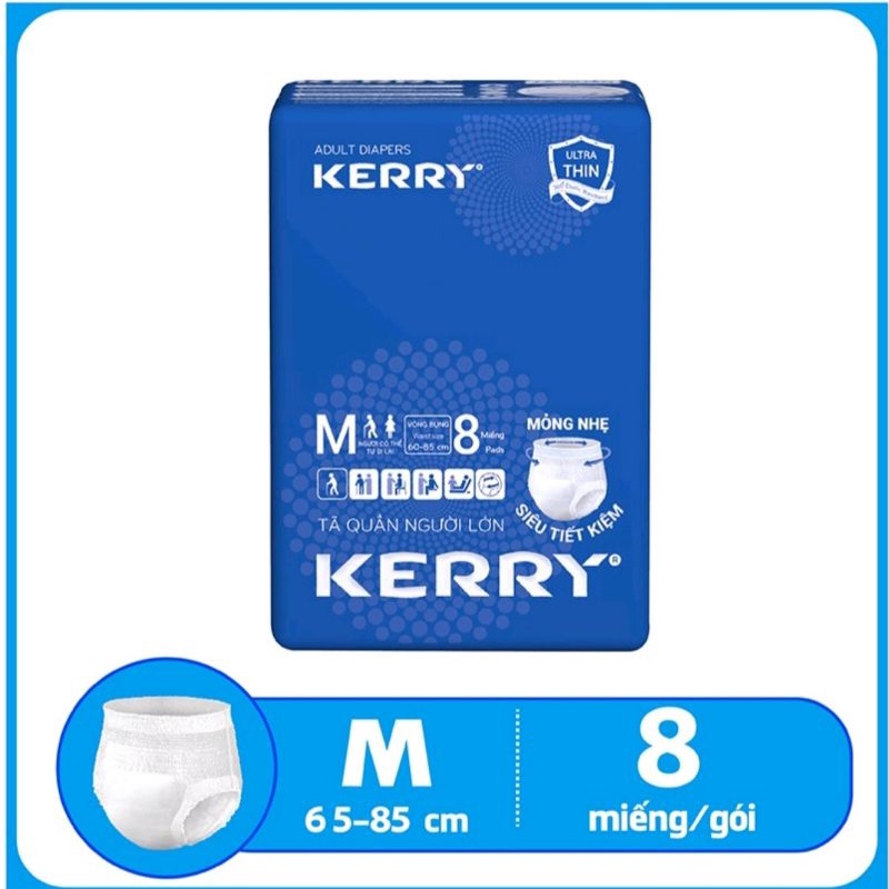 TẢ BĨM QUẦN NGƯỜI LỚN KERRY 1 gói tã bỉm quần người già size M 8 miếng, L 7 miếng từ 40_85kg, tã siêu thấm kháng khuẩn