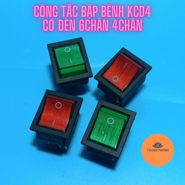 Công Tắc Bập Bênh KCD4 Xanh Đỏ Có Đèn 4Pin 6Pin 16A/250V 32x21mm