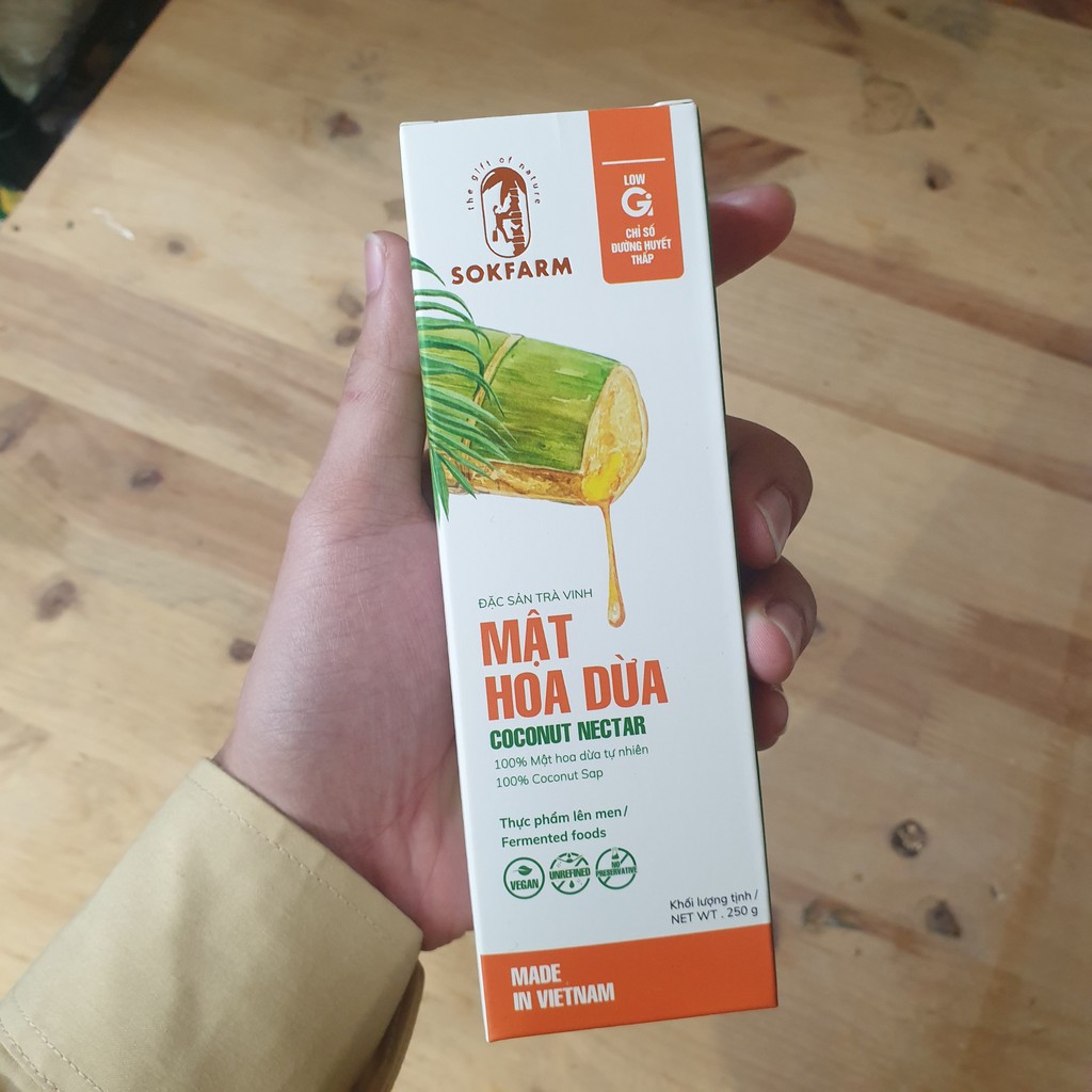 Mật hoa dừa cô đặc Sokfarm 250gr chế biến bằng công nghệ cô đặc chân không