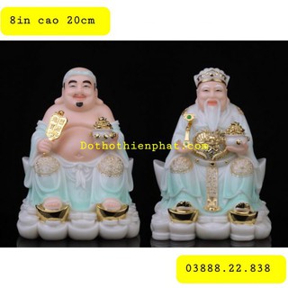 Cặp thần tài ông địa đá màu xanh 8in cao 20cm mẫu mới cao cấp