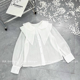 Xả Lỗ Áo Sơmi Kiểu Dài Tay Cổ Sen Cách ĐIệu 2 Lớp Phong Cách Hàn Quốc [SM05] March.Clothes