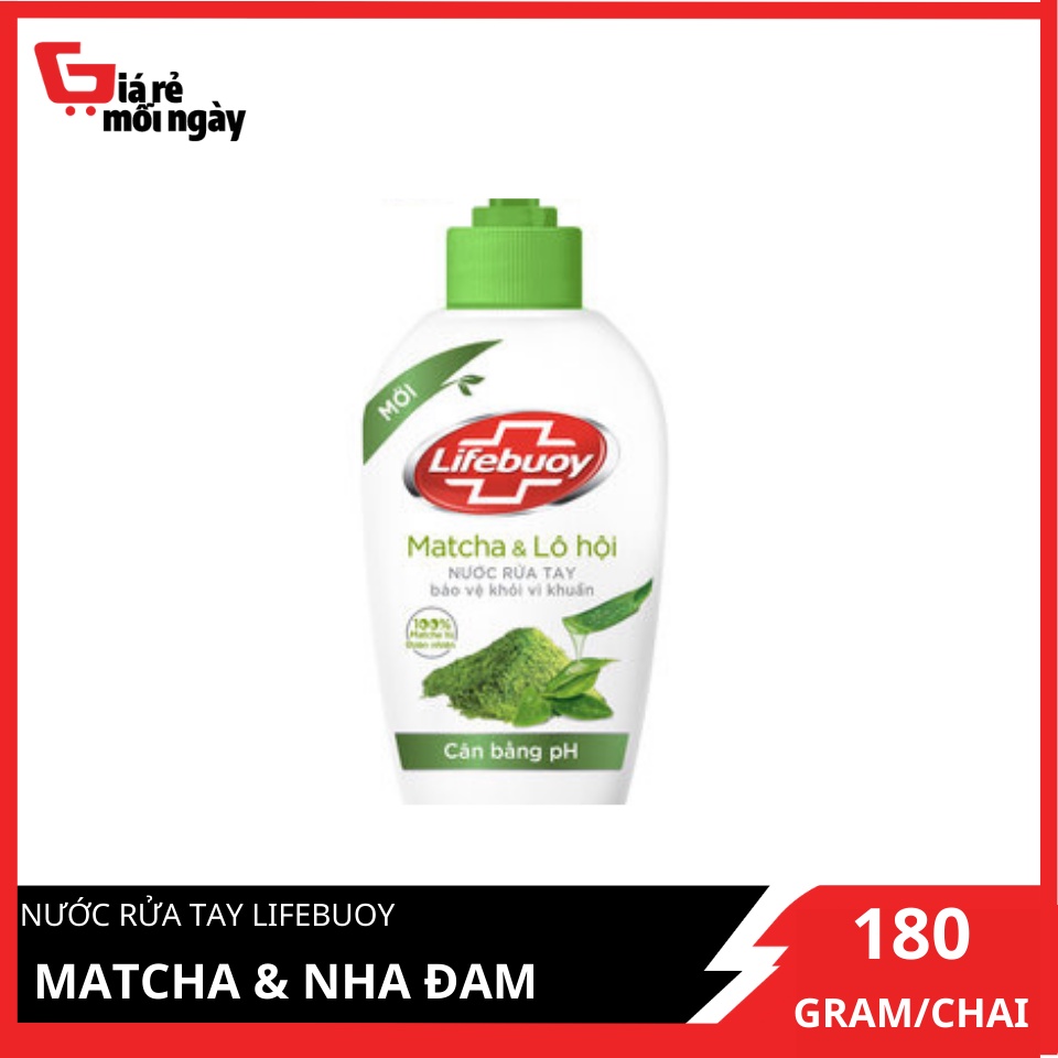 Nước rửa tay Lifebuoy NRT Matcha &amp; Nha đam (Xanh lá) 180g