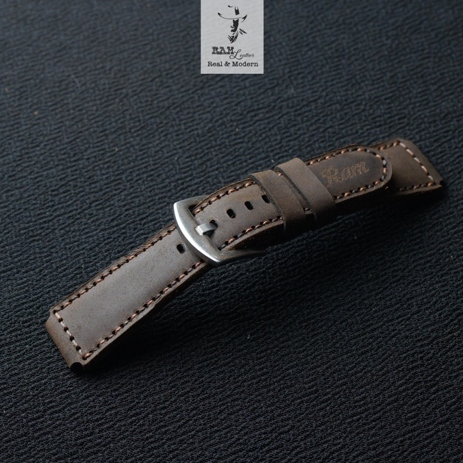 Dây Đồng Hồ Da Thật RAM Leather 1953 Cho Casio AE 1200 WHD và đồng hồ dây 18mm Da Bò Sáp Đen Nhám Bền Đẹp
