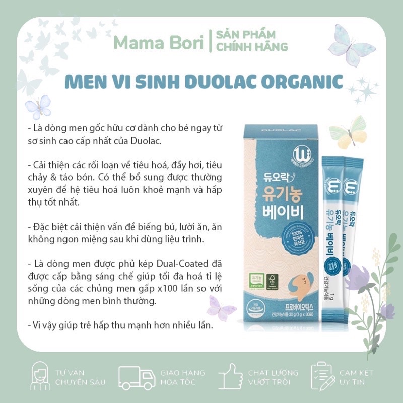 [Hàng chuẩn Air - Cam kết chính hãng] Men Vi Sinh Duolac Organic Hàn Quốc hỗ trợ tiêu hóa cho trẻ ăn ngon miệng (30 gói)