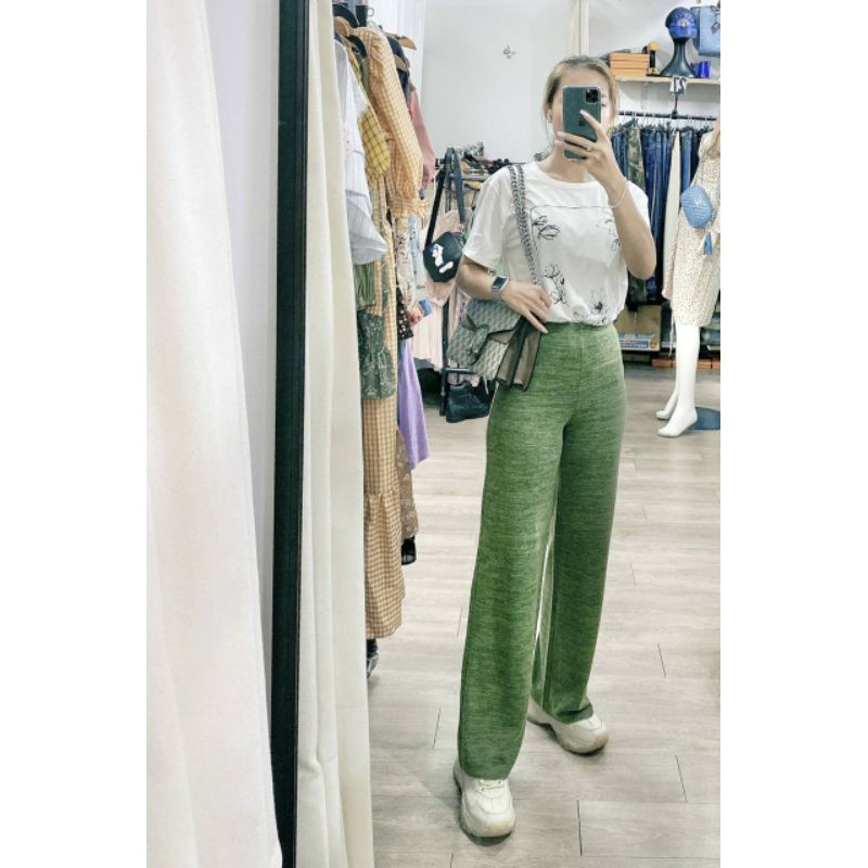 Quần dài ống rộng chất thun len