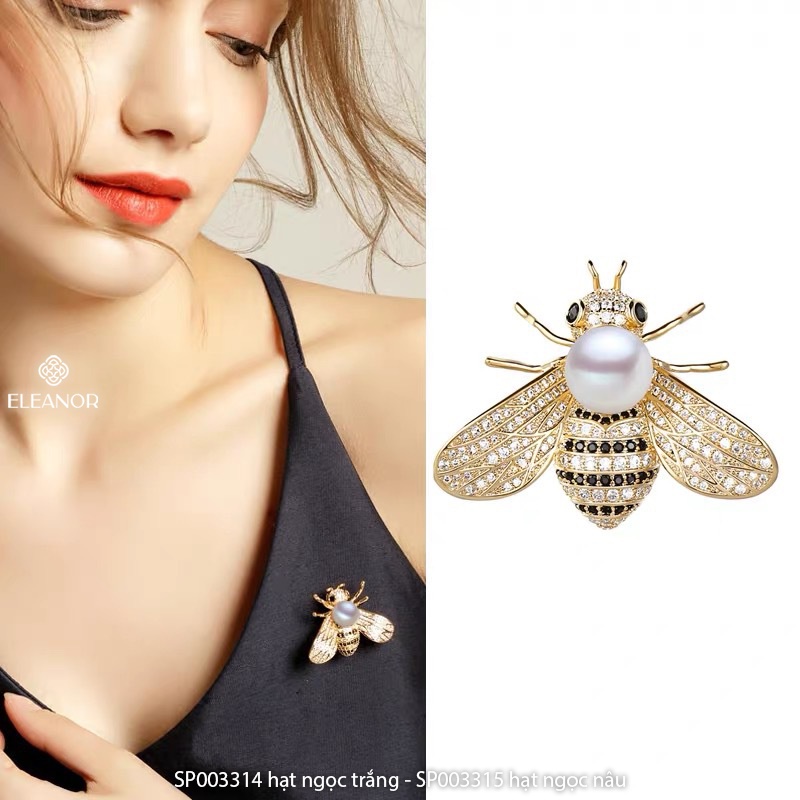 Ghim cài áo Eleanor Accessories hình con ong gắn ngọc trai nhân tạo sang chảnh phụ kiện trang sức thời trang đẹp
