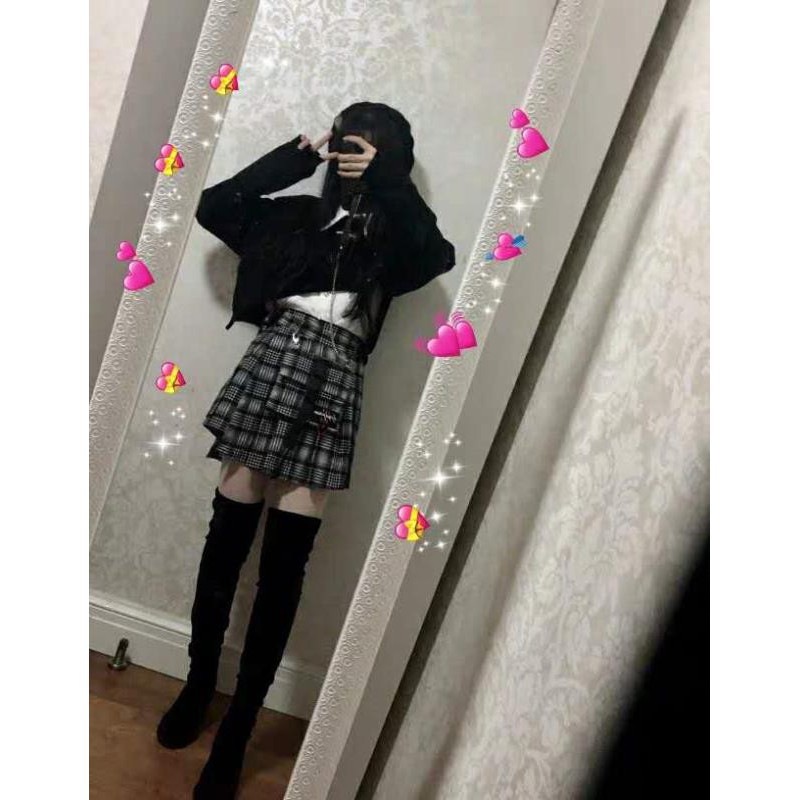 [ ORDER ] Chân váy xếp ly kèm chain unisex ulzzang street style