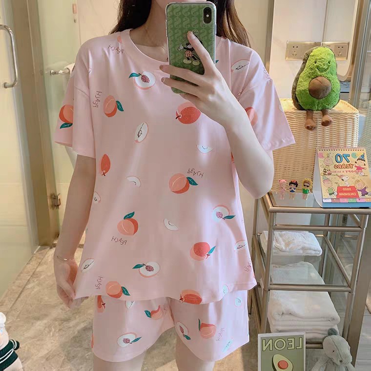 [ Mã WASTAPR giảm 10K đơn 50K] BỘ NGỦ CỘC TAY HÌNH QUẢ ĐÀO - BỘ MẶC NHÀ CHẤM BI TRÁI DÂU ULZZANG | BigBuy360 - bigbuy360.vn