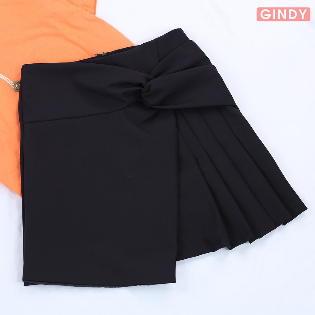 Chân váy nữ công sở ngắn chữ A GINDY phối nơ xếp ly vạt lệch thời trang hàng thiết kế V20021 | BigBuy360 - bigbuy360.vn