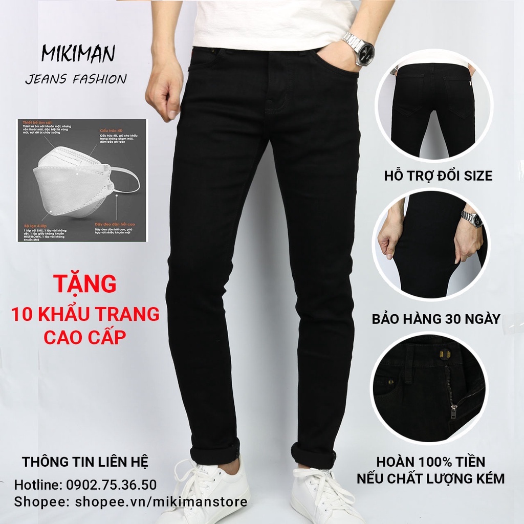 Quần jean nam MK đen trơn chất bò cao cấp form ôm skinny quần jeans phong cách Hàn Quốc vải không ra màu  _ DJ10001 - Hà