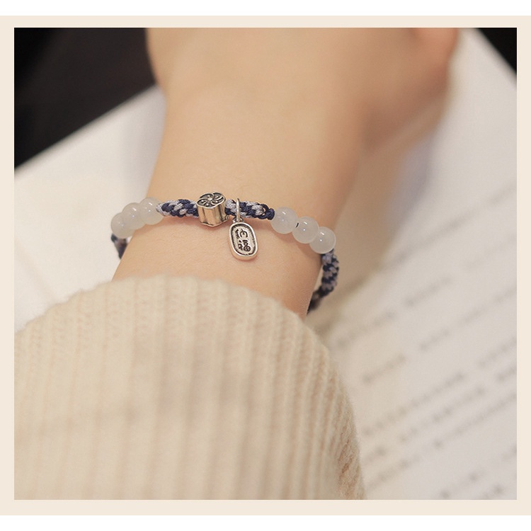 [Hàng Mới] Vòng Tay Dây Bện Xỏ Hạt Tròn Màu Trắng Thiết Kế Chính Hãng Có Thể Điều Chỉnh Kích Thước