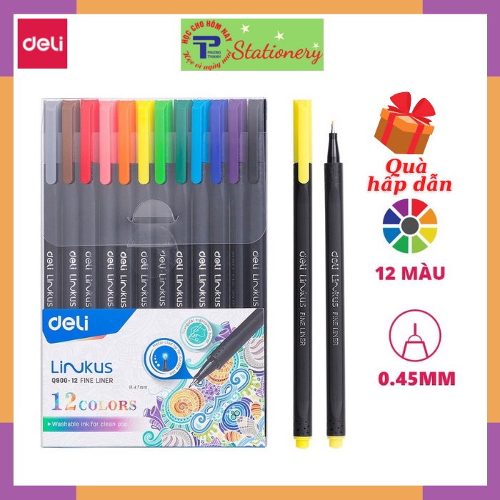 Bút line đi nét Deli có thể rửa được, bút lông kim- Ngòi bọc kim loại 0.45mm - chuyên viết thư pháp- EQ900