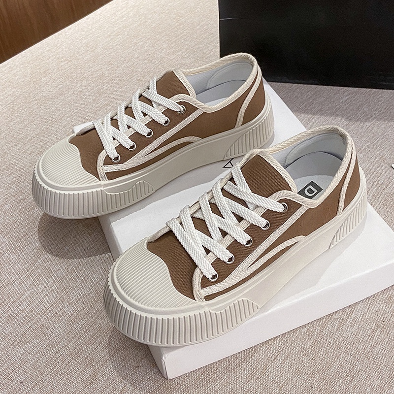 Giày nữ đế bằng bánh mì basic độn đế 4cm vải canvas bata mới hot phong cách retro ulzzang đẹp cá tính, Sneaker nữ 2021