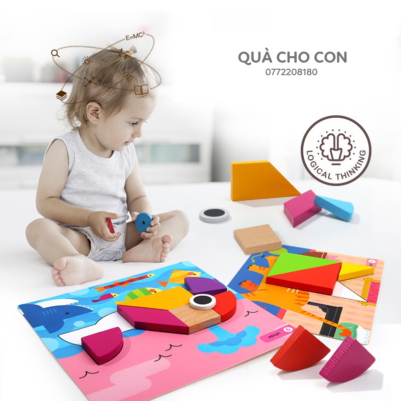 BỘ XẾP HÌNH SQUARE TANGRAM - HEART TANGRAM KÈM SÁCH HƯỚNG DẪN CÙNG 17 HÌNH MẪU RỰC RỠ - HÃNG JOAN MIRO, GWIZ