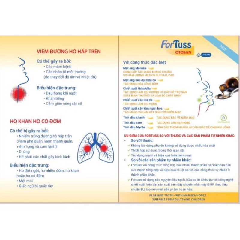 Siro ho FORTUSS OTOSAN_Nhập khẩu chính hãng Italy_Giảm ho tiêu đờm dịu họng