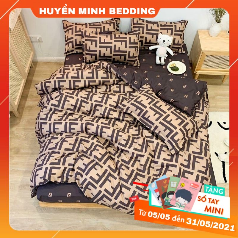BỘ CHĂN GA VÀ VỎ GỐI THỜI TRANG Fendi POLY COTTON CAO CẤP - Bộ Chăn Ga Gối 5 Món