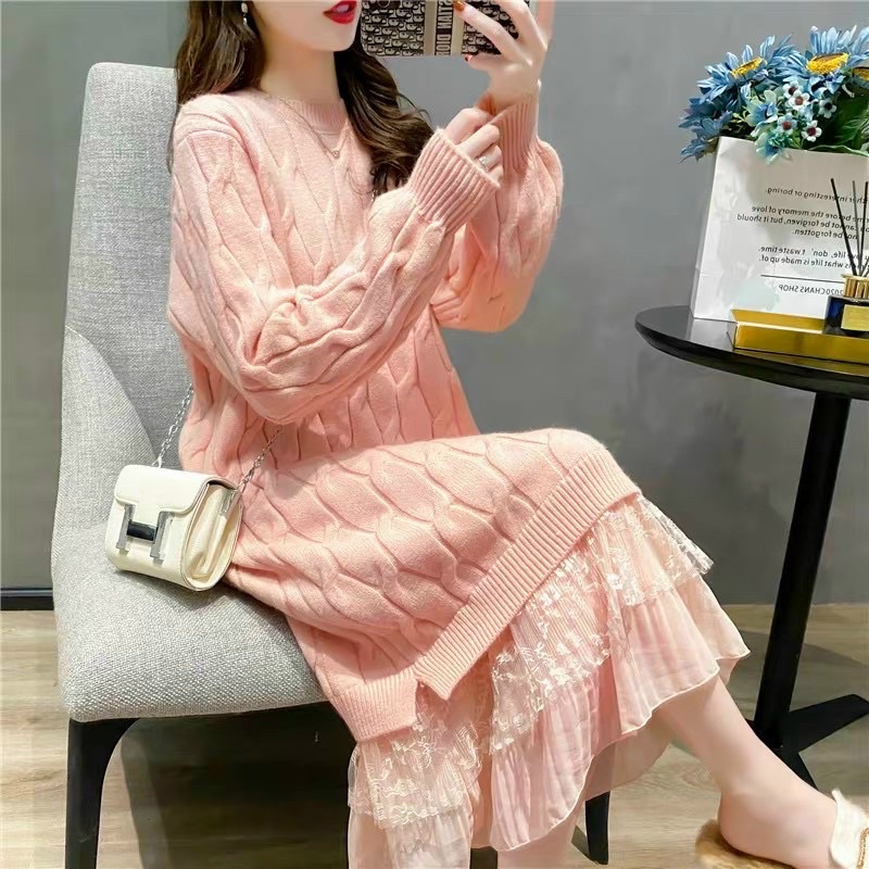 Váy len suông chân ren tầng che khuyết điểm
