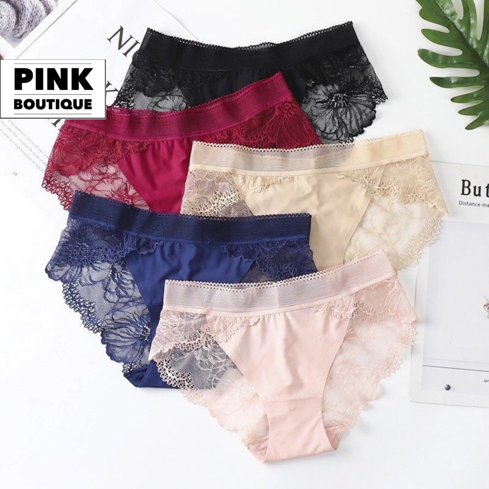 Quần Lót Đúc Pha Ren Hoa 8423 Thun Lạnh Cạp Thấp Sexy Mềm Mại PINKBOUTIQUE