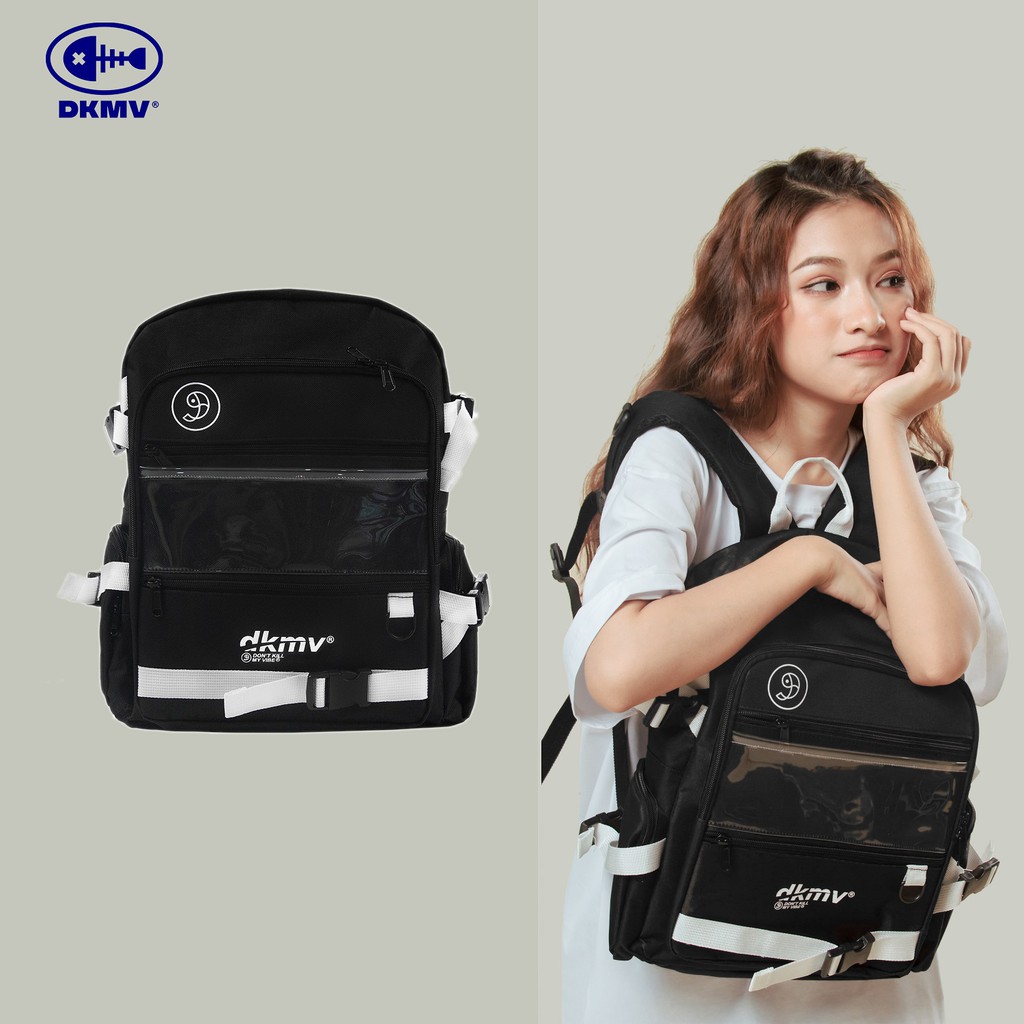 DKMV Balo nữ đi học màu đen canvas Don't Kill My Vibe | Logo Plastic Backpack