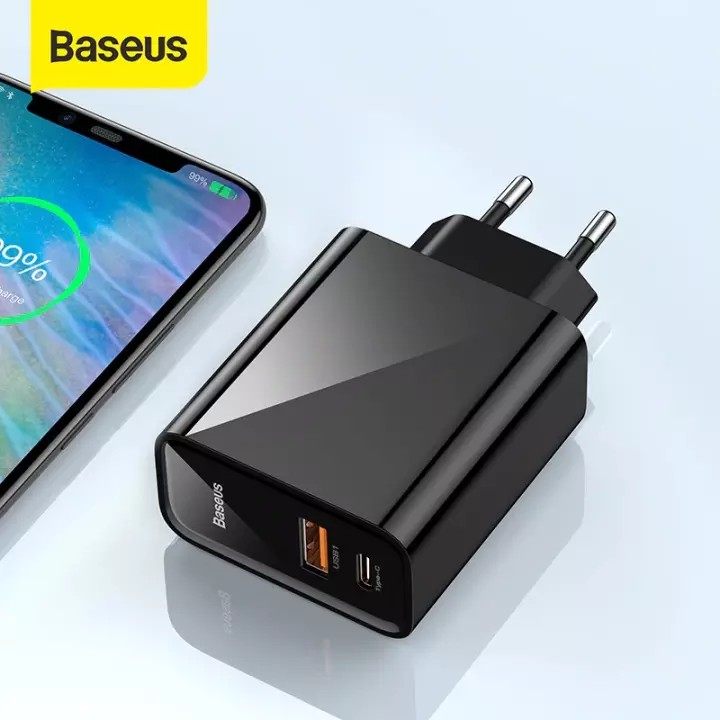 Củ Sạc Nhanh Baseus 30wCao CấpCốc Sạc Nhanh 2 Cổng USB/Type C- Cục Sạc Hỗ Trợ QC 3.0, USB PD Cho Ipad/Iphone/Android