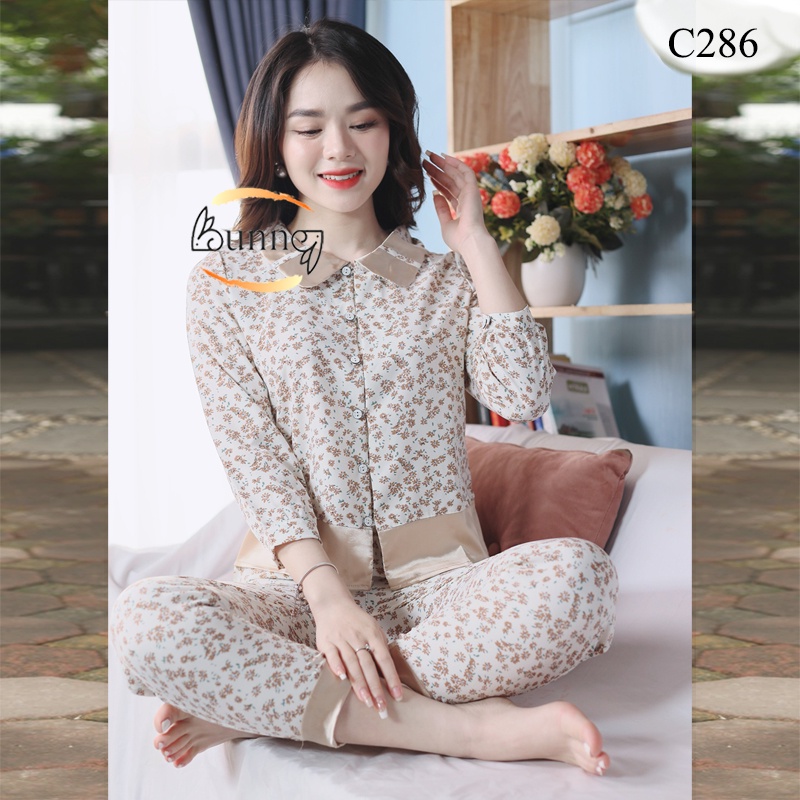 [Bunnysky] ĐỒ BỘ NỮ MẶC NHÀ CHẤT LIỆU LỤA MỀM MÁT TAY CỘC QUẦN DÀI KIỂU DÁNG ĐẸP HỌA TIẾT LẠ